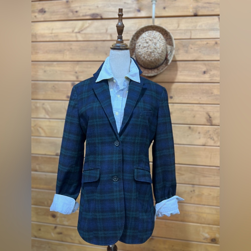 Blackwatch Plaid Wool Blend Blazer Coat Women’s Petite 10 🍂🦉Eddie Bauer